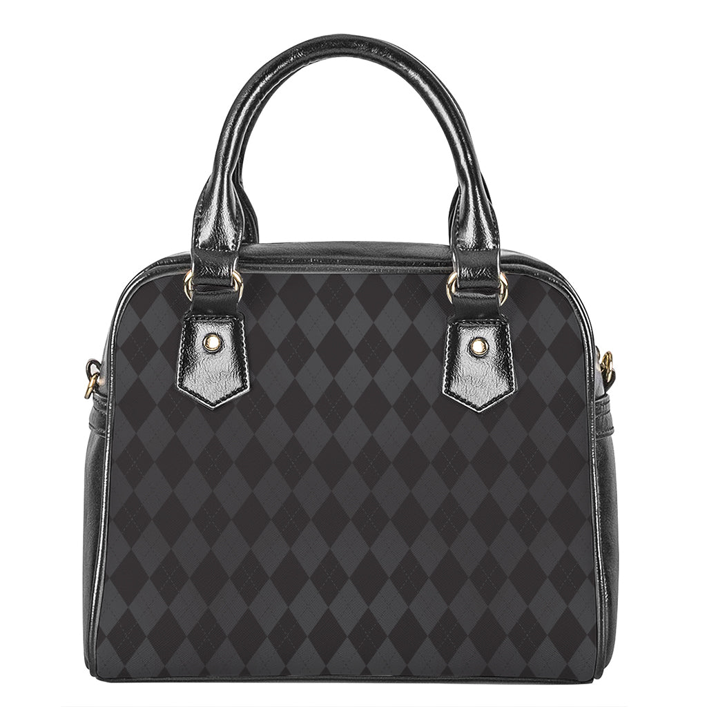 Black And Grey Argyle Pattern Print Shoulder Handbag