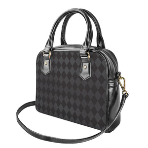 Black And Grey Argyle Pattern Print Shoulder Handbag