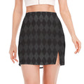 Black And Grey Argyle Pattern Print Side Slit Mini Skirt