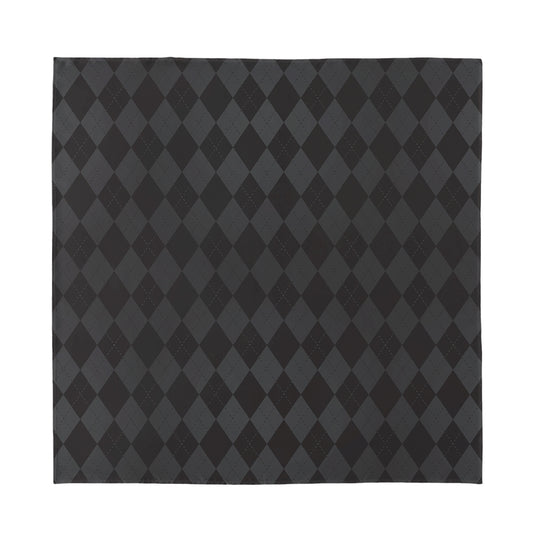 Black And Grey Argyle Pattern Print Silk Bandana