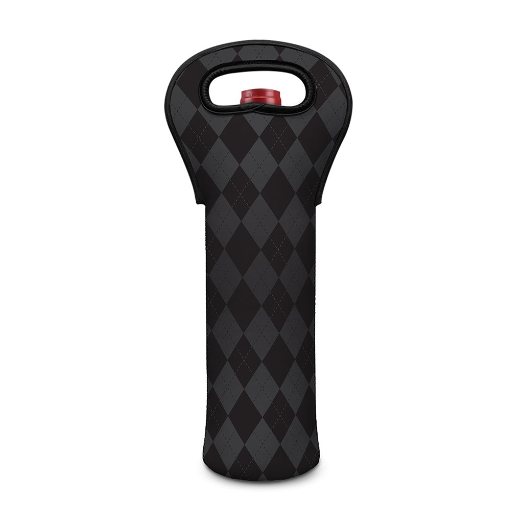 Black And Grey Argyle Pattern Print Single Neoprene Wine Tote