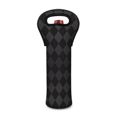 Black And Grey Argyle Pattern Print Single Neoprene Wine Tote