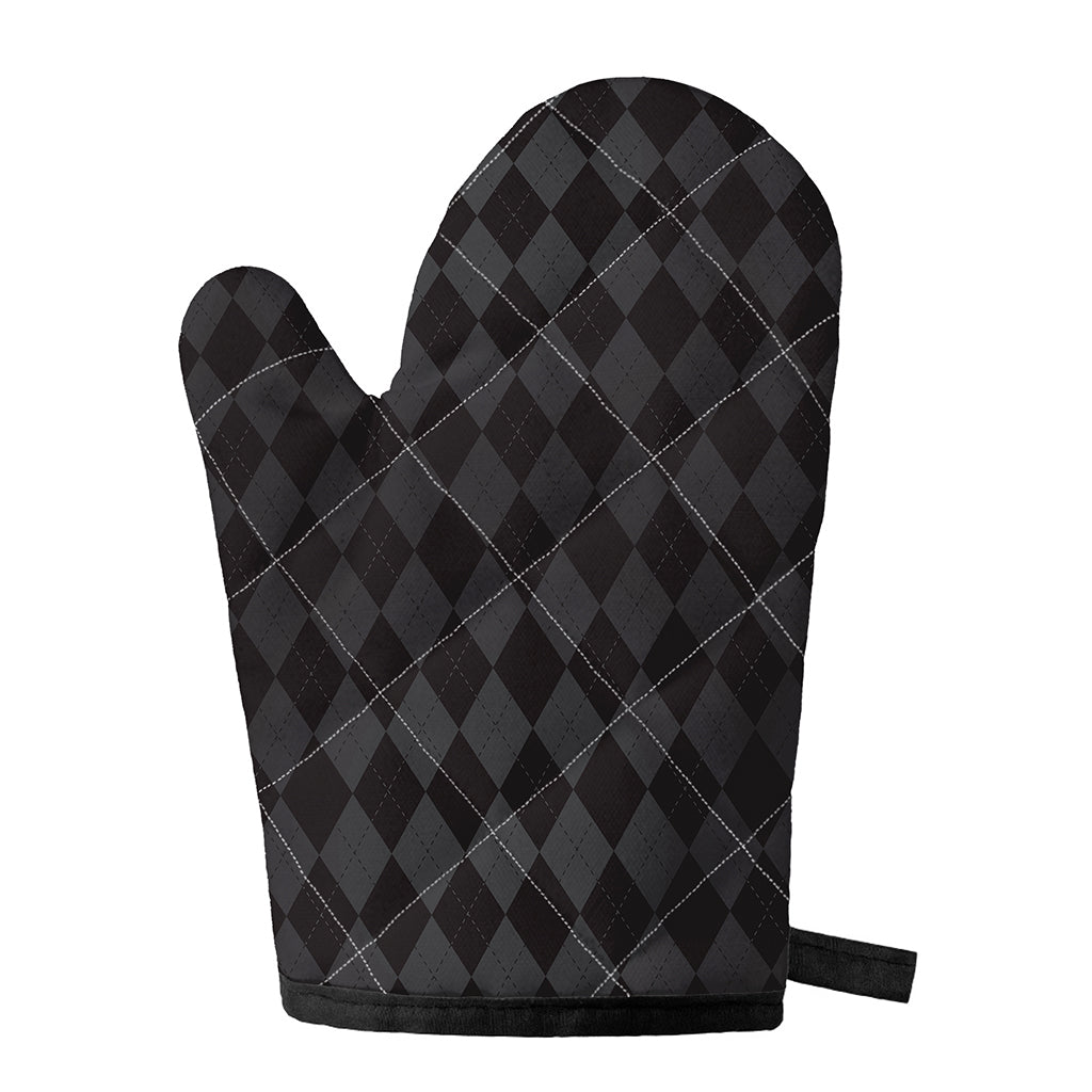 Black And Grey Argyle Pattern Print Single Oven Mitt