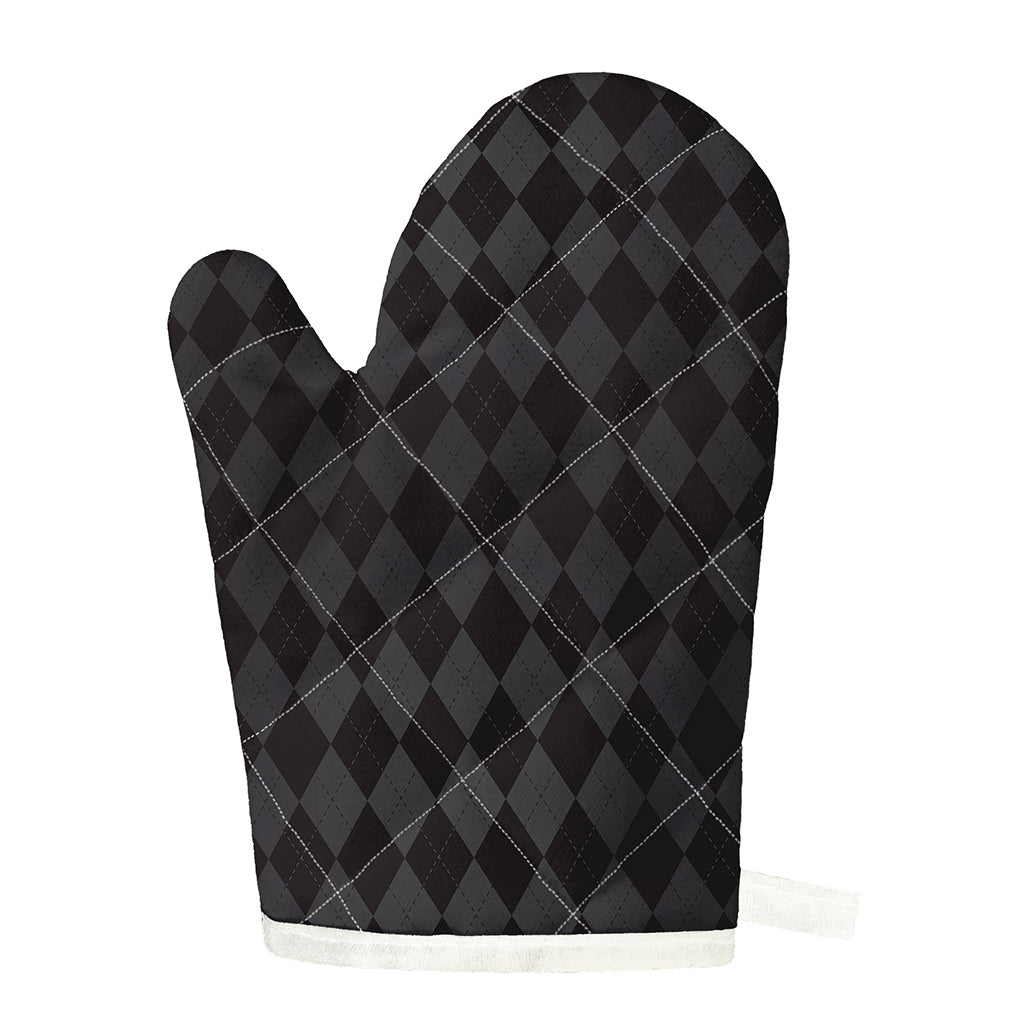 Black And Grey Argyle Pattern Print Single Oven Mitt