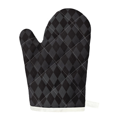 Black And Grey Argyle Pattern Print Single Oven Mitt