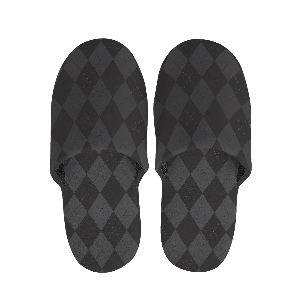 Black And Grey Argyle Pattern Print Slippers