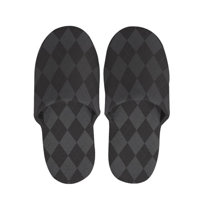 Black And Grey Argyle Pattern Print Slippers