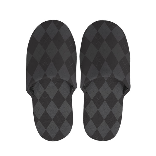 Black And Grey Argyle Pattern Print Slippers