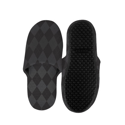 Black And Grey Argyle Pattern Print Slippers