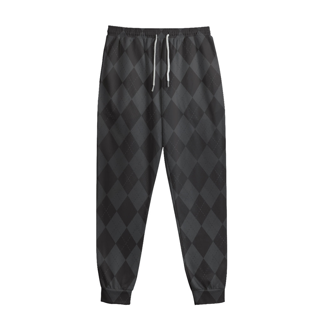 Black And Grey Argyle Pattern Print Sweatpants