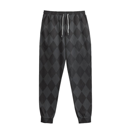 Black And Grey Argyle Pattern Print Sweatpants
