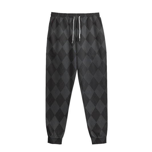 Black And Grey Argyle Pattern Print Sweatpants