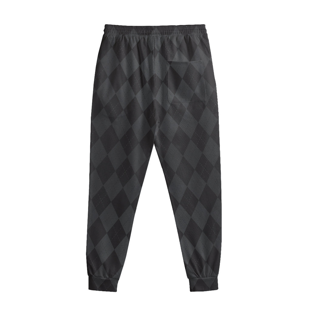 Black And Grey Argyle Pattern Print Sweatpants