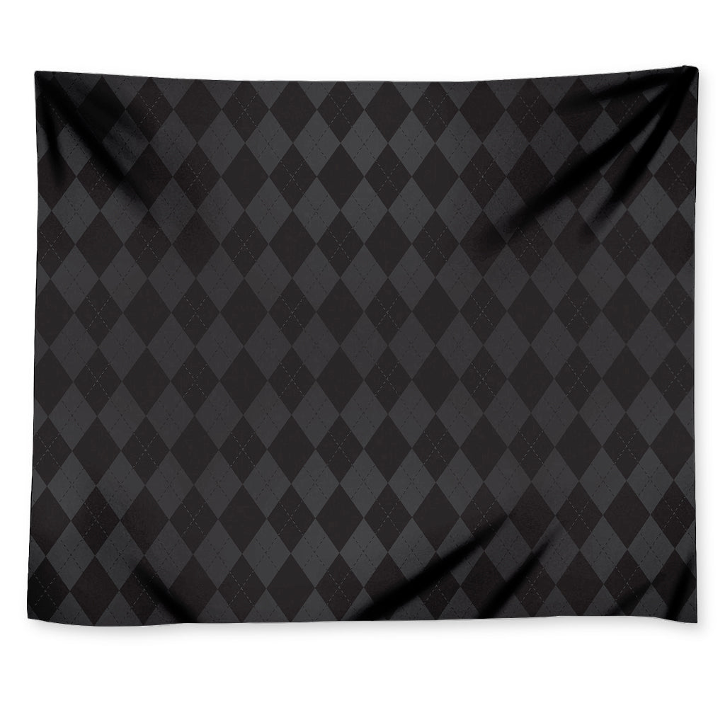 Black And Grey Argyle Pattern Print Tapestry
