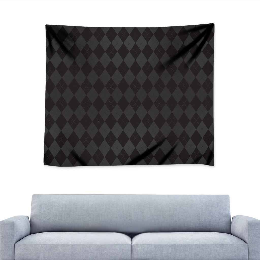 Black And Grey Argyle Pattern Print Tapestry
