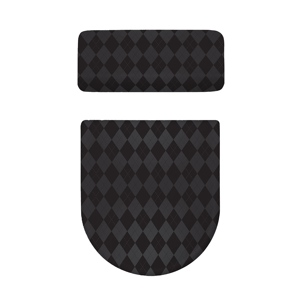 Black And Grey Argyle Pattern Print Toilet Lid And Tank Cover Set