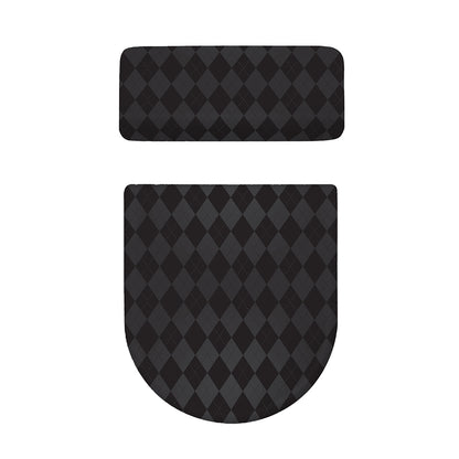 Black And Grey Argyle Pattern Print Toilet Lid And Tank Cover Set