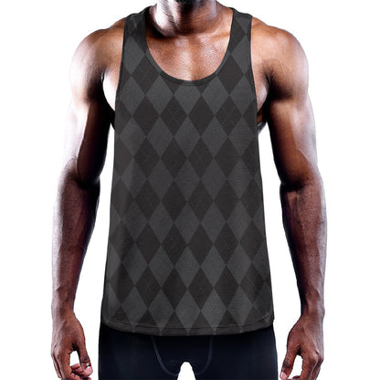 Black And Grey Argyle Pattern Print Training Tank Top
