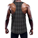 Black And Grey Argyle Pattern Print Training Tank Top