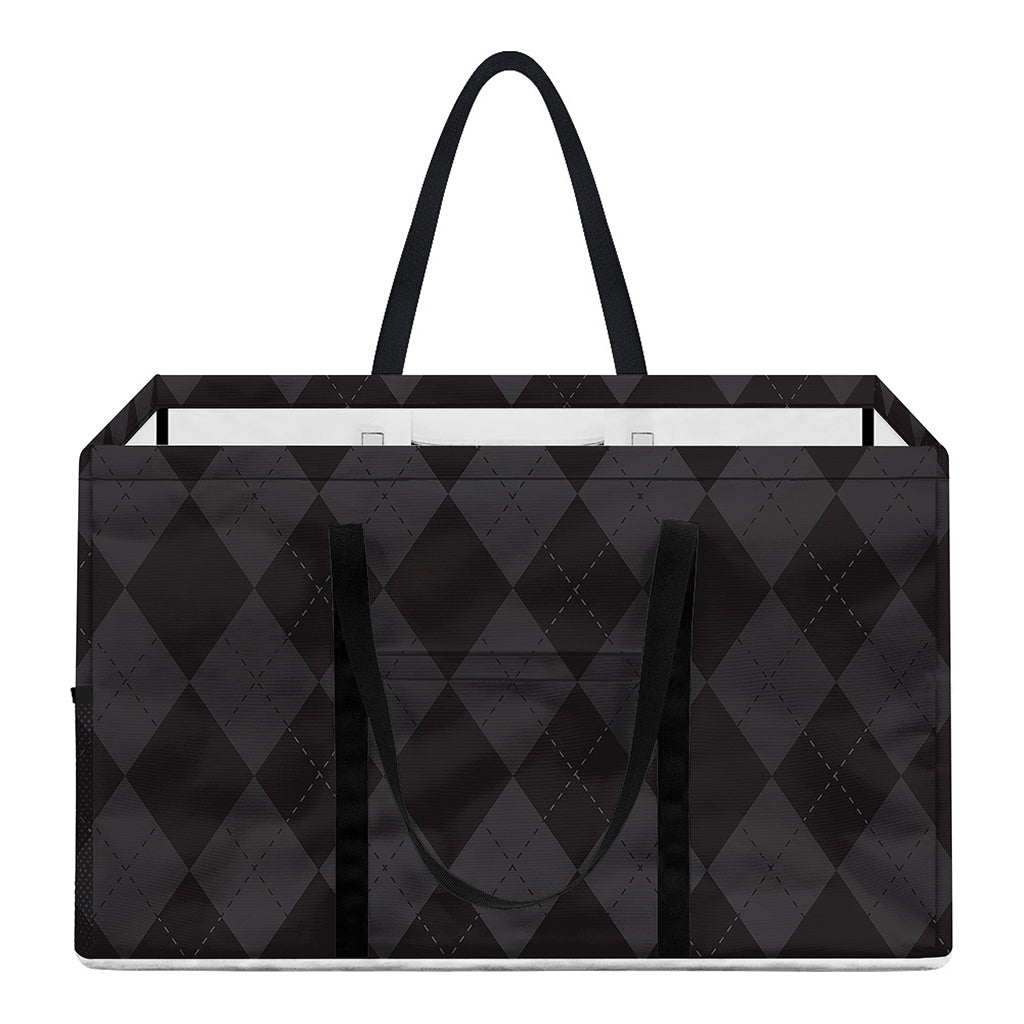 Black And Grey Argyle Pattern Print Utility Tote Bag
