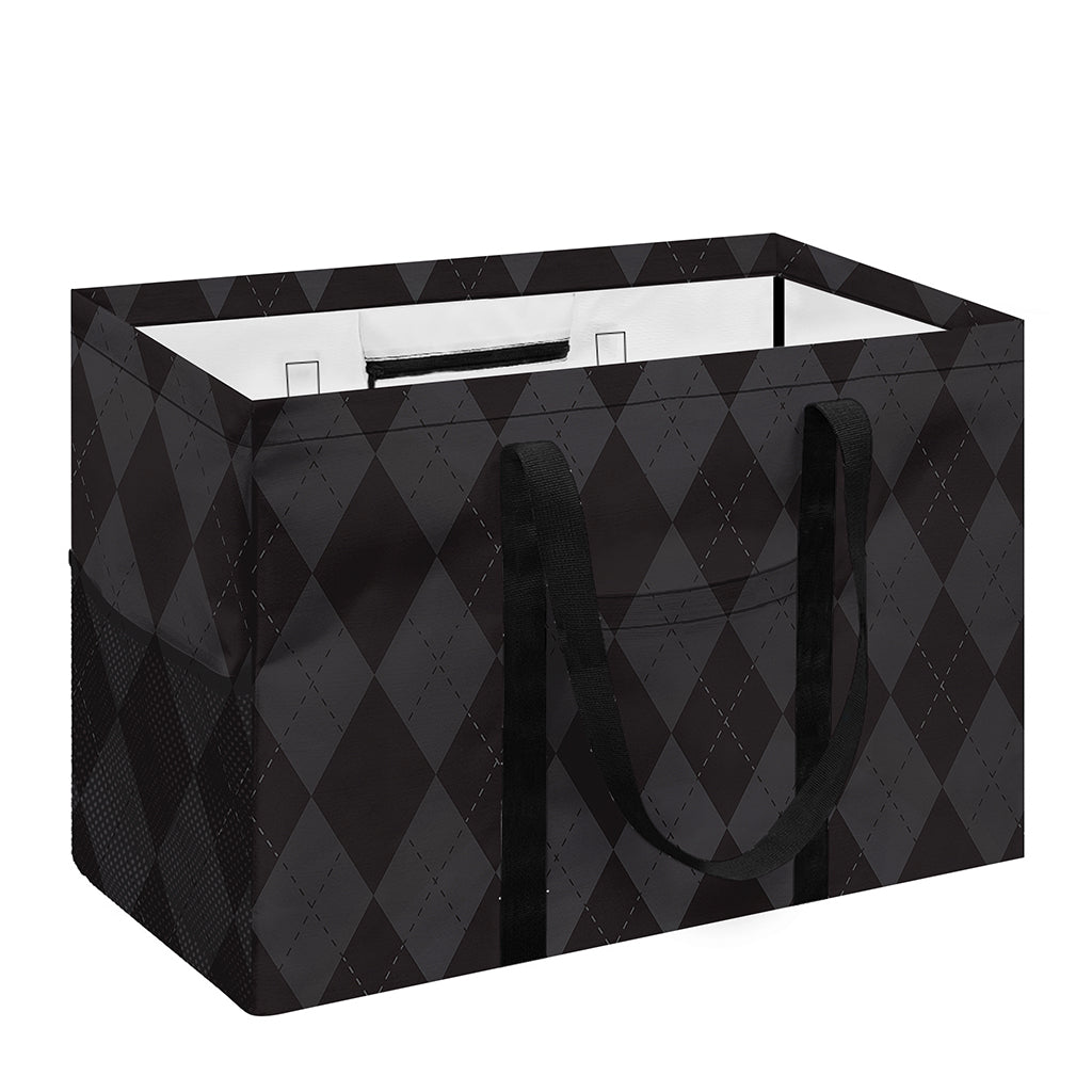 Black And Grey Argyle Pattern Print Utility Tote Bag