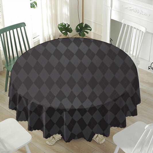 Black And Grey Argyle Pattern Print Waterproof Round Tablecloth