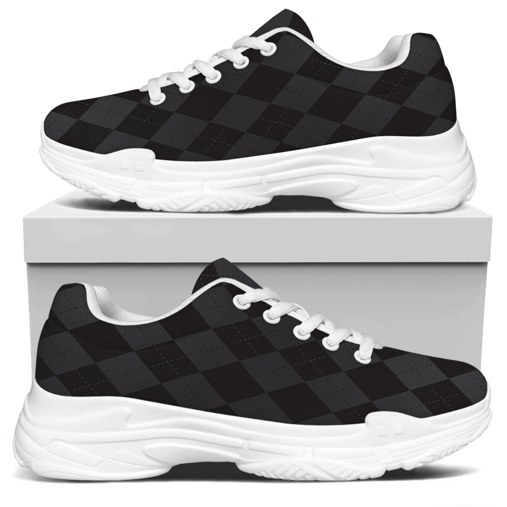 Black And Grey Argyle Pattern Print White Chunky Shoes