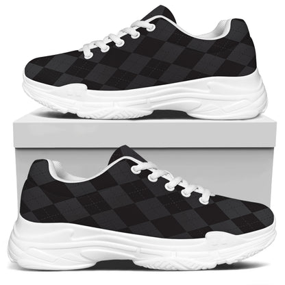 Black And Grey Argyle Pattern Print White Chunky Shoes