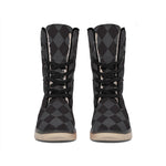 Black And Grey Argyle Pattern Print Winter Boots