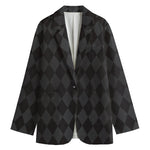 Black And Grey Argyle Pattern Print Women's Blazer