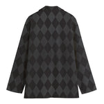 Black And Grey Argyle Pattern Print Women's Blazer