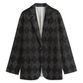Black And Grey Argyle Pattern Print Women's Cotton Blazer