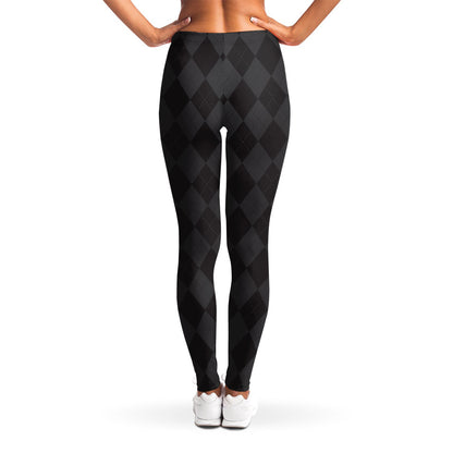 Black And Grey Argyle Pattern Print Women's Leggings