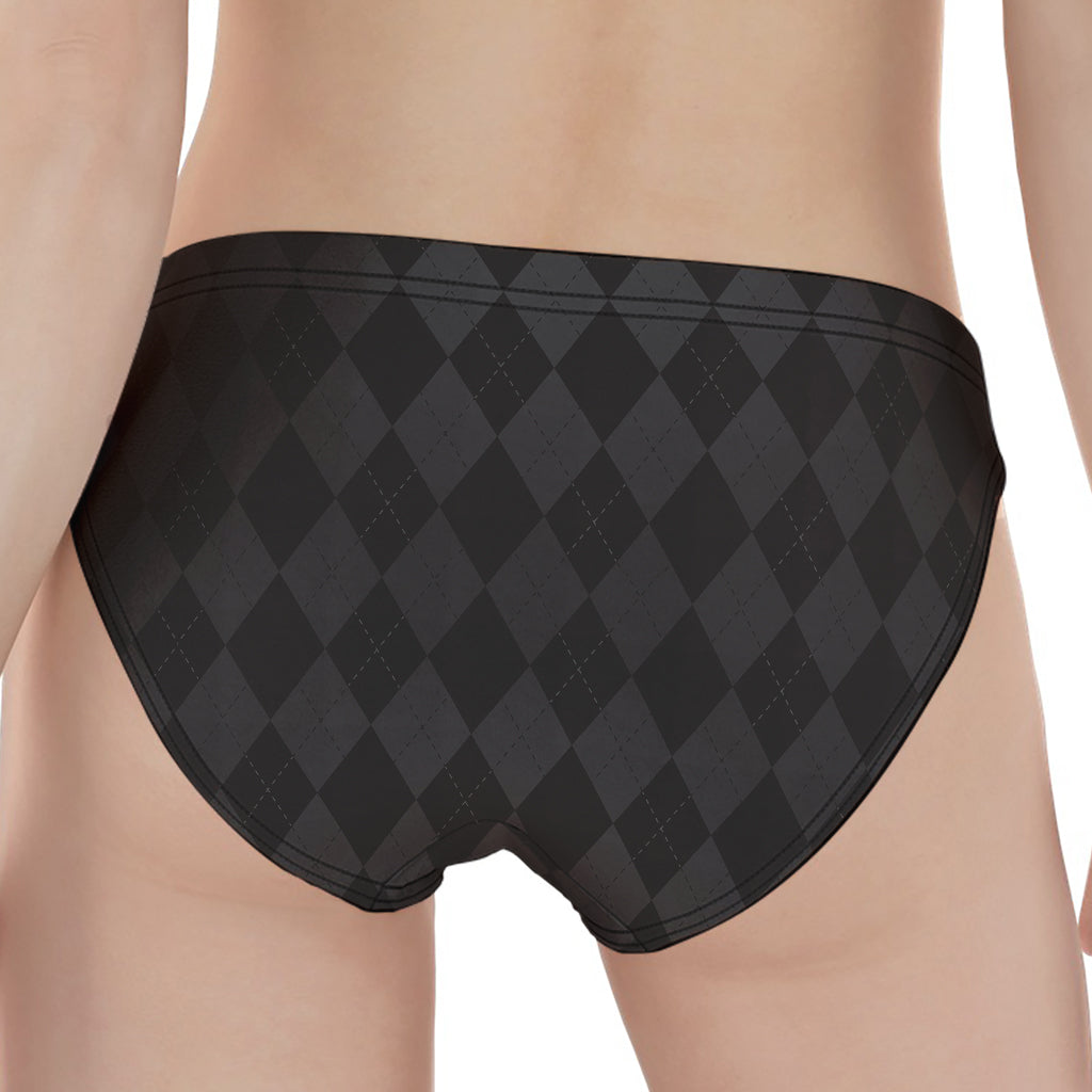 Black And Grey Argyle Pattern Print Women's Panties