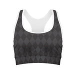Black And Grey Argyle Pattern Print Women's Sports Bra