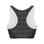 Black And Grey Argyle Pattern Print Women's Sports Bra