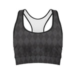 Black And Grey Argyle Pattern Print Women's Sports Bra