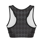 Black And Grey Argyle Pattern Print Women's Sports Bra