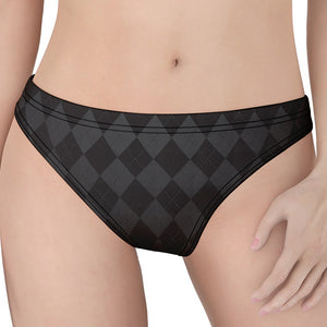 Black And Grey Argyle Pattern Print Women's Thong