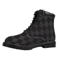 Black And Grey Argyle Pattern Print Padded Collar Lace Up Boots