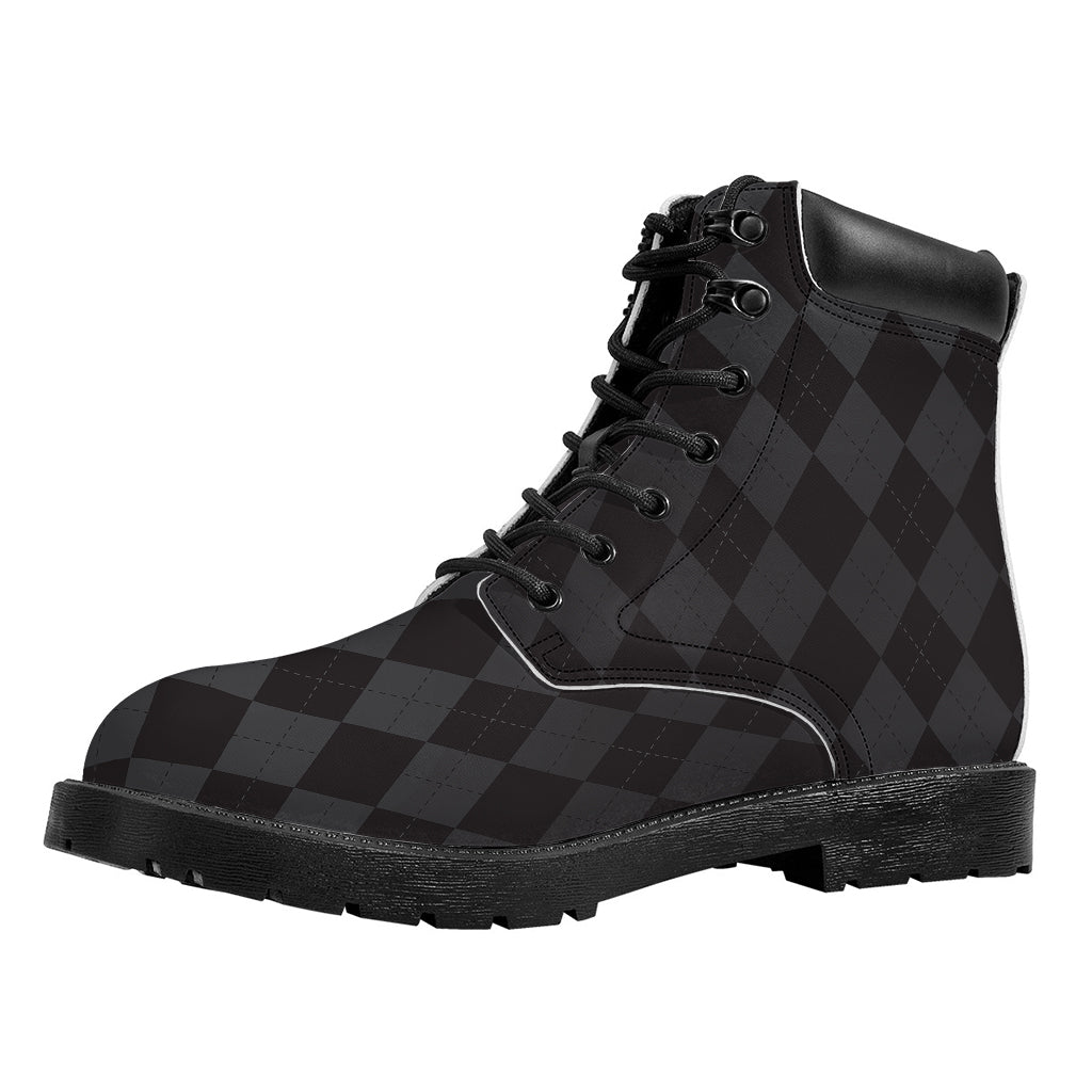 Black And Grey Argyle Pattern Print Work Boots