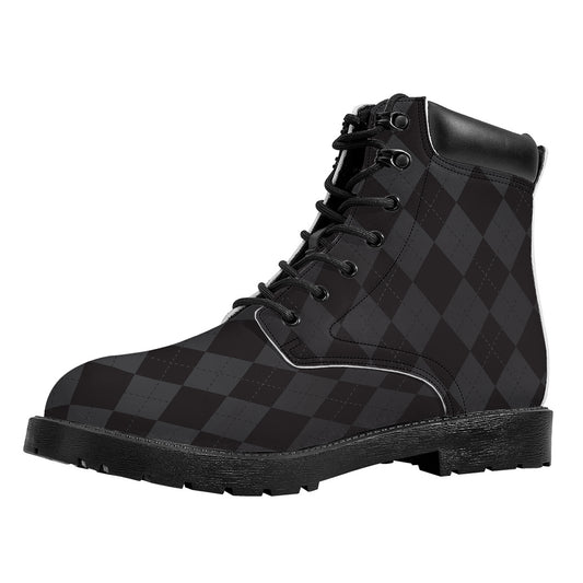 Black And Grey Argyle Pattern Print Work Boots