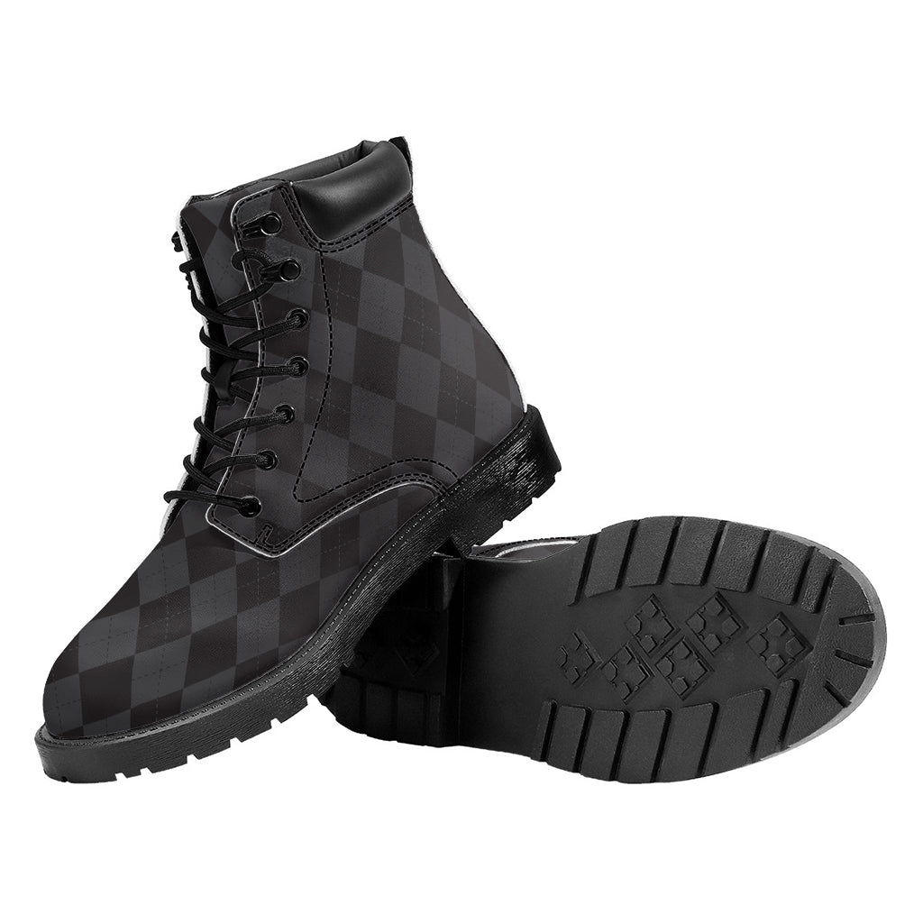 Black And Grey Argyle Pattern Print Work Boots