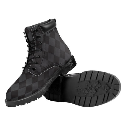 Black And Grey Argyle Pattern Print Work Boots