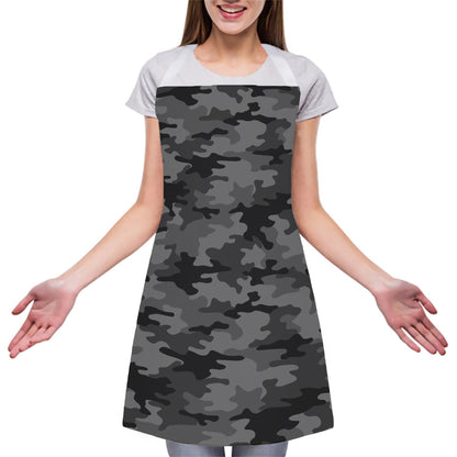Black And Grey Camouflage Print Adjustable Apron