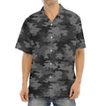 Black And Grey Camouflage Print Aloha Shirt