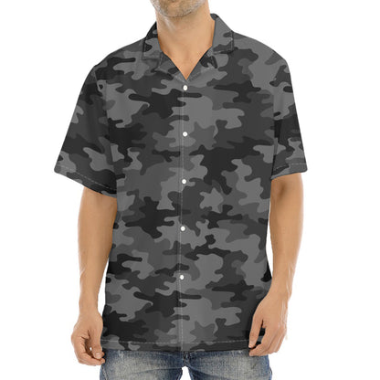Black And Grey Camouflage Print Aloha Shirt