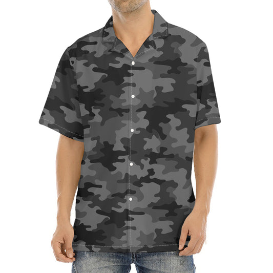 Black And Grey Camouflage Print Aloha Shirt