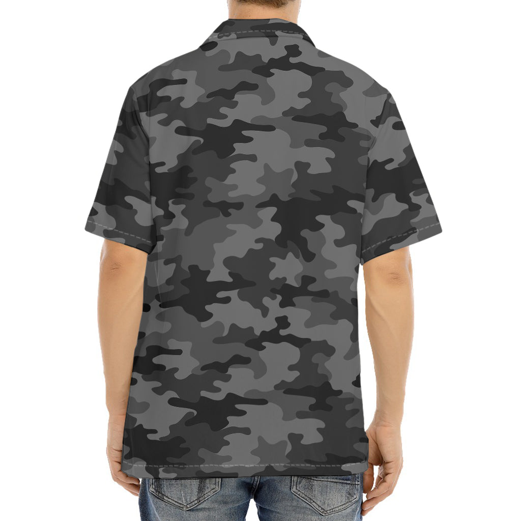 Black And Grey Camouflage Print Aloha Shirt