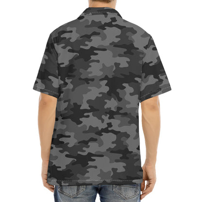 Black And Grey Camouflage Print Aloha Shirt